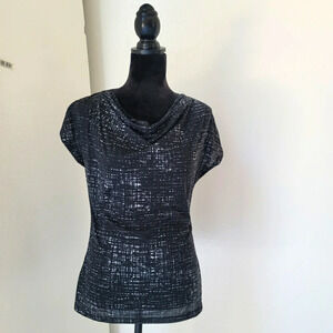 Kenneth Cole New York Black & White Cowl Neck Short Sleeve Top Size S